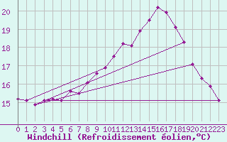 Courbe du refroidissement olien pour Wdenswil