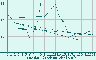 Courbe de l'humidex pour Voorschoten