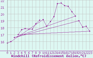 Courbe du refroidissement olien pour Mullingar