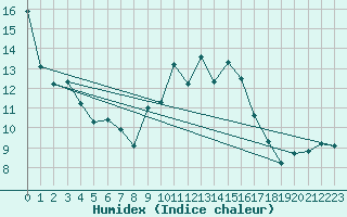 Courbe de l'humidex pour Roanne (42)