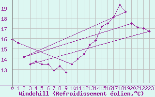 Courbe du refroidissement olien pour Kleine-Brogel (Be)