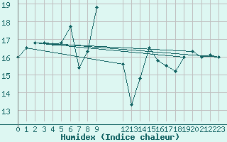 Courbe de l'humidex pour Trevico