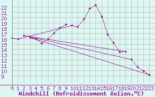Courbe du refroidissement olien pour Coleshill