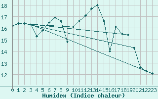 Courbe de l'humidex pour Roches Point