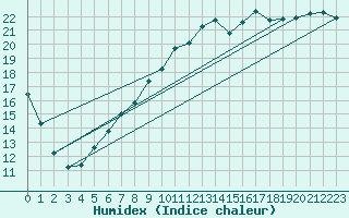 Courbe de l'humidex pour Reims-Courcy (51)