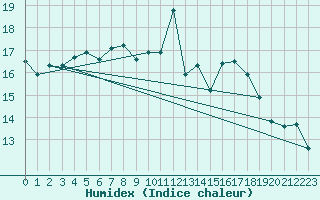 Courbe de l'humidex pour Trawscoed