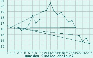 Courbe de l'humidex pour Wynau
