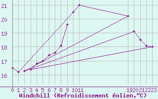 Courbe du refroidissement olien pour Zwiesel
