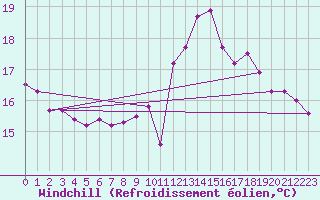 Courbe du refroidissement olien pour Oviedo