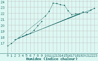 Courbe de l'humidex pour Shoeburyness