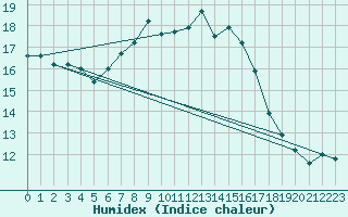 Courbe de l'humidex pour Ble - Binningen (Sw)