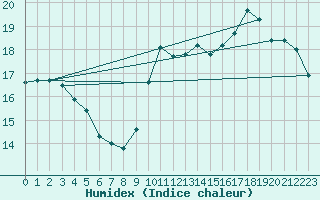 Courbe de l'humidex pour Tauxigny (37)