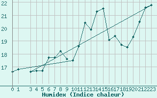 Courbe de l'humidex pour le bateau AMOUK14