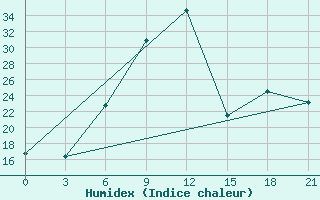 Courbe de l'humidex pour Roslavl