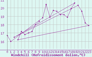 Courbe du refroidissement olien pour Brest (29)