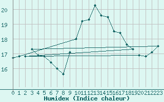 Courbe de l'humidex pour Dunkerque (59)