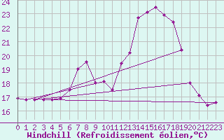 Courbe du refroidissement olien pour Weiden