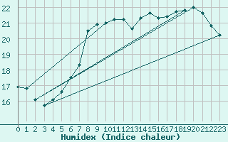 Courbe de l'humidex pour Gravesend-Broadness