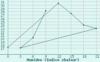 Courbe de l'humidex pour Novaja Ladoga