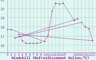 Courbe du refroidissement olien pour Punta Marina