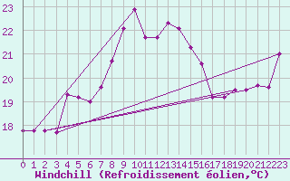 Courbe du refroidissement olien pour Machichaco Faro