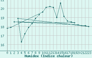 Courbe de l'humidex pour Roches Point