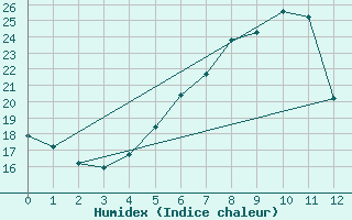 Courbe de l'humidex pour Wielun