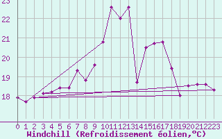 Courbe du refroidissement olien pour Radauti