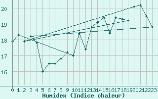 Courbe de l'humidex pour Dunkerque (59)