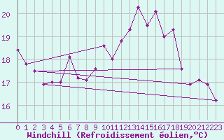 Courbe du refroidissement olien pour Le Touquet (62)