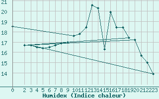 Courbe de l'humidex pour Wiesenburg