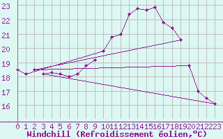 Courbe du refroidissement olien pour Cazaux (33)
