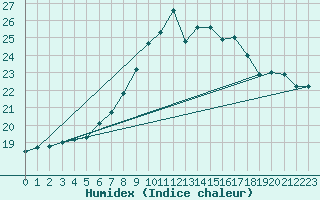 Courbe de l'humidex pour Wittenberg