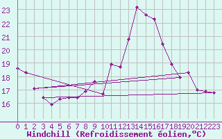 Courbe du refroidissement olien pour Pouzauges (85)