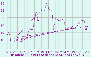 Courbe du refroidissement olien pour Palermo / Punta Raisi