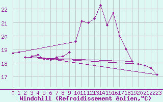 Courbe du refroidissement olien pour Pointe du Raz (29)