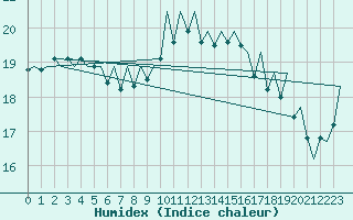 Courbe de l'humidex pour Porto / Pedras Rubras