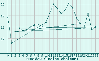 Courbe de l'humidex pour Tain Range