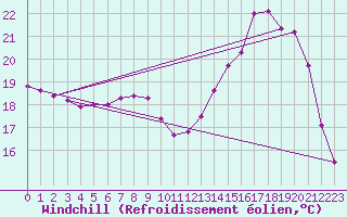 Courbe du refroidissement olien pour Potte (80)