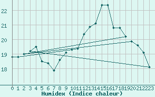 Courbe de l'humidex pour Quimper (29)