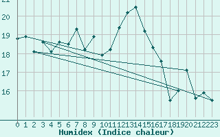 Courbe de l'humidex pour Porqueres