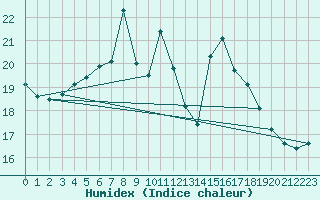 Courbe de l'humidex pour Zumaya Faro