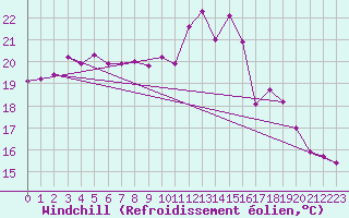 Courbe du refroidissement olien pour Sallles d