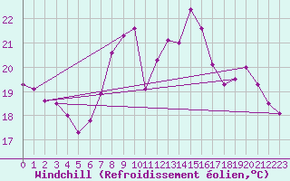 Courbe du refroidissement olien pour Perpignan (66)