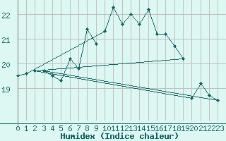 Courbe de l'humidex pour Shoeburyness