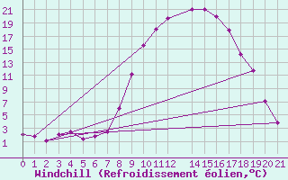 Courbe du refroidissement olien pour Tiaret