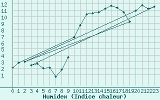 Courbe de l'humidex pour Elzach-Fisnacht