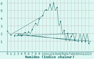 Courbe de l'humidex pour Suceava / Salcea