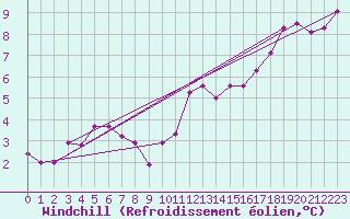 Courbe du refroidissement olien pour Magilligan