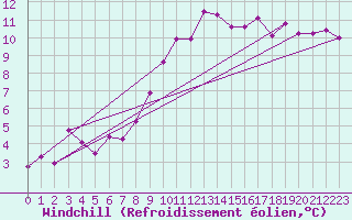 Courbe du refroidissement olien pour Daroca